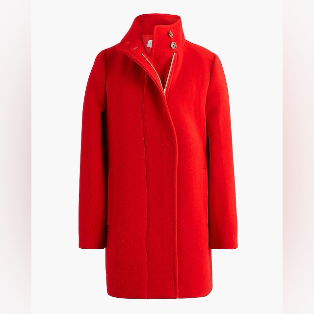J Crew Factory City Coat With Button Neck Red Classic Cardinal Nwt